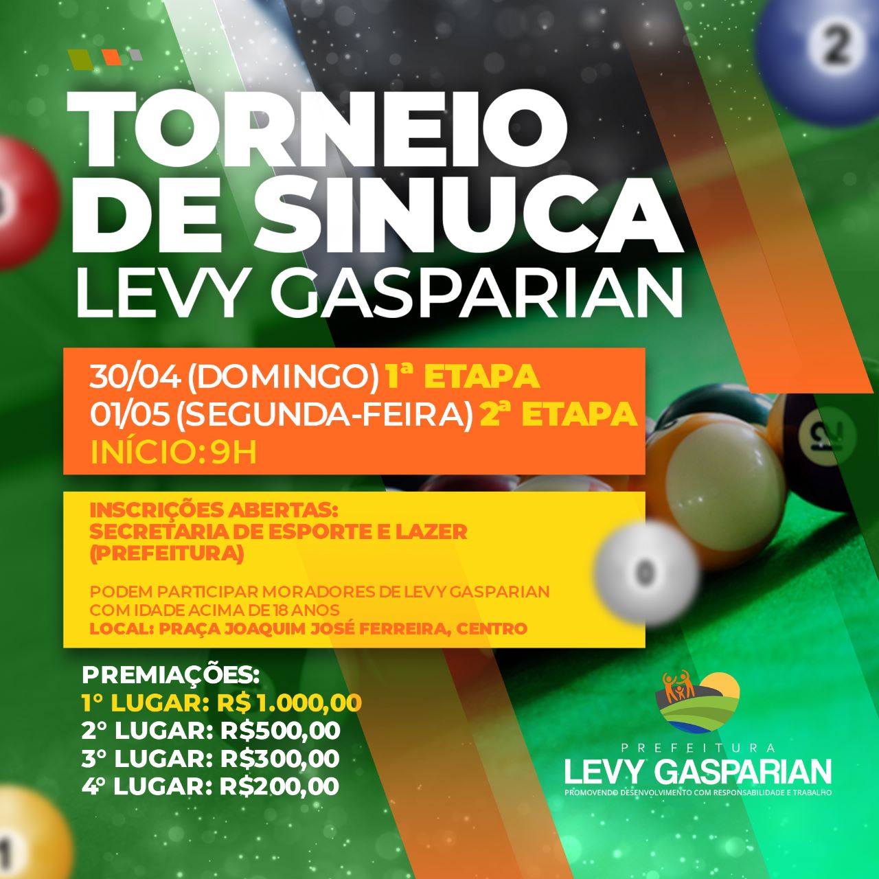 1º Torneio de Sinuca – Município de Comendador Levy Gasparian